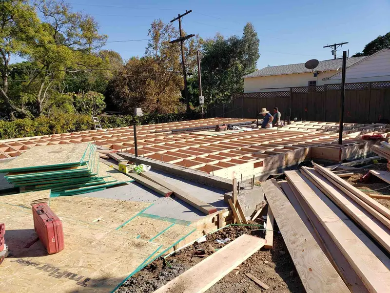 Floor framing on the new foundation